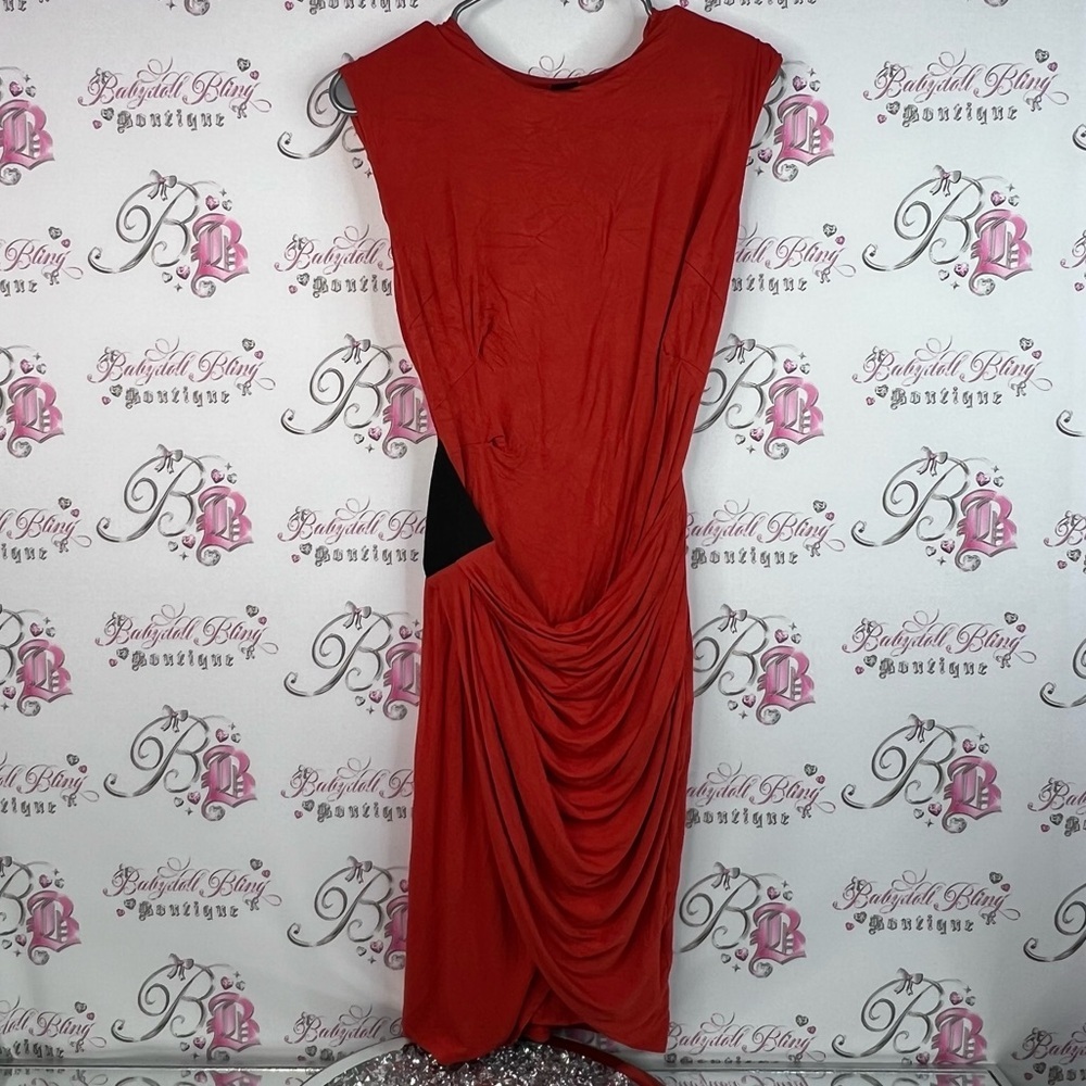 Marciano dress Elegant deep Red orange cinch flowy cinched Draped Women's Dress